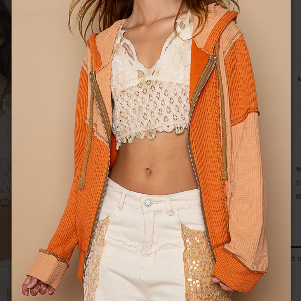 💙 $36 STARTS #284 POL Knit Color Block Hoodie Jacket Top Long Sleeves SR20 - Picture 7 of 16
